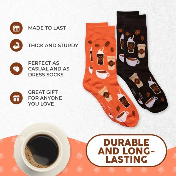 Coffee Expresso Mug Caffeine Roasted Beans Arabica Morning 2 Pairs Men's Socks - Picture 4 of 5